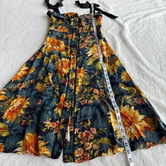 Sandro Matti Floral Orange Silk Sleeveless Shirt Midi Dress FR 34 US S (2-4) - Picture 3 of 10